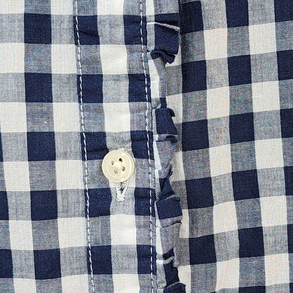 Talbots Women's Gingham Ruffle Trim Button Front Shirt - MP - Picture 4 of 6